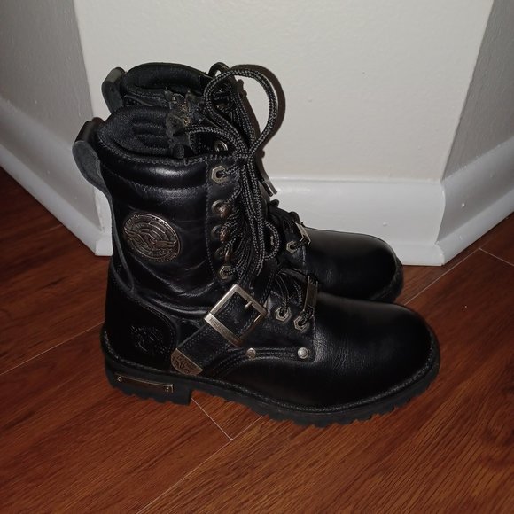 Sold - Milwaukee Leather MBL201 Women's Black Lace-Up Motorcycle Rider Boots - Picture 2 of 10